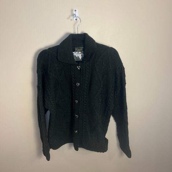 NWT Carraig Donn Irish Wool Knit Cardigan Sweater Green Medium - Picture 8 of 9